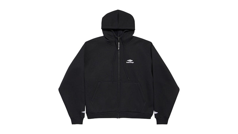 Balenciaga 3B Sports Icon Zip-Up Hoodie Black/White