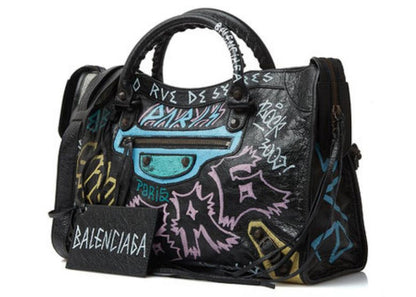 Balenciaga Agneau Graffiti Shoulder Bag Large Black