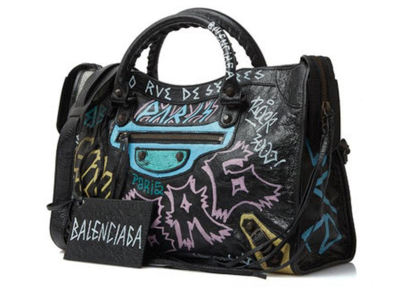 Balenciaga Agneau Graffiti Shoulder Bag Large Black