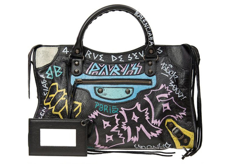Balenciaga Agneau Graffiti Shoulder Bag Large Black