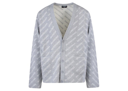 Balenciaga All-Over Iconic Logo Cotton Cardigan Grey
