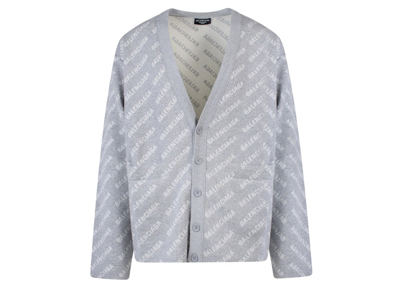 Balenciaga All-Over Iconic Logo Cotton Cardigan Grey