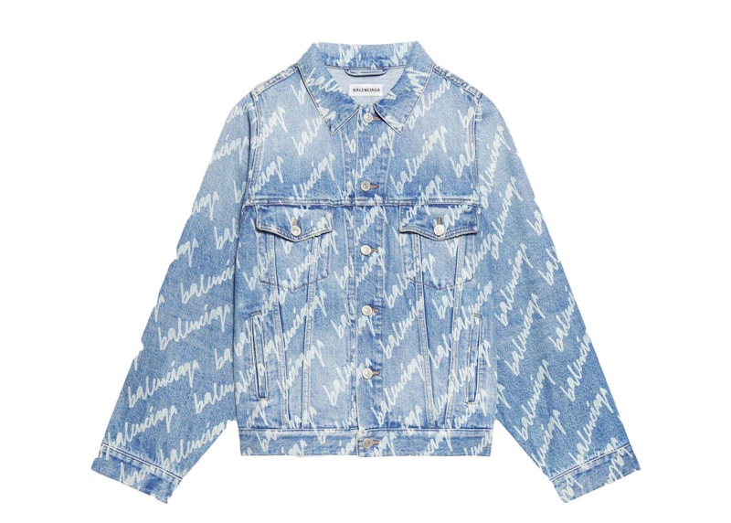 Balenciaga All Over Logo Denim Jacket Blue White