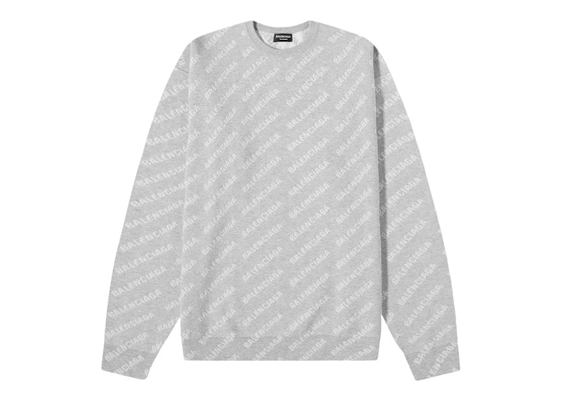 Balenciaga All-Over Logo Knit Crewneck Grey/White