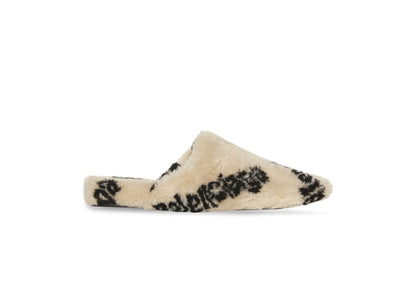 Balenciaga All Over Logo Mule Biege Teddy