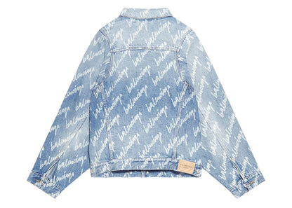 Balenciaga All Over Logo Oversized Denim Jacket Indigo