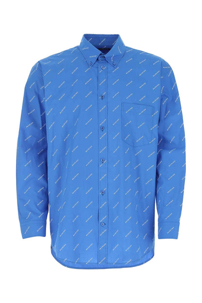Balenciaga All Over Logo Shirt Blue White