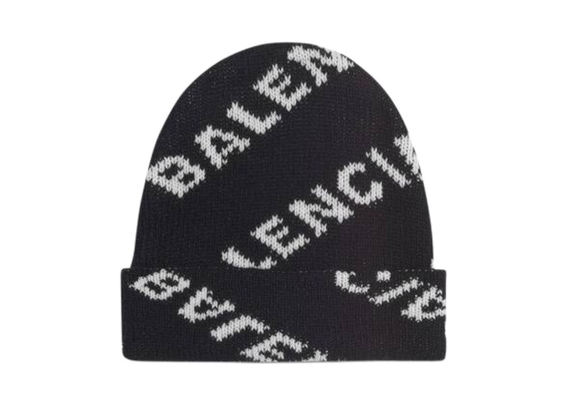 Balenciaga Allover Logo Beanie Black/White