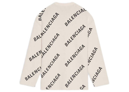 Balenciaga Allover Logo Crewneck White