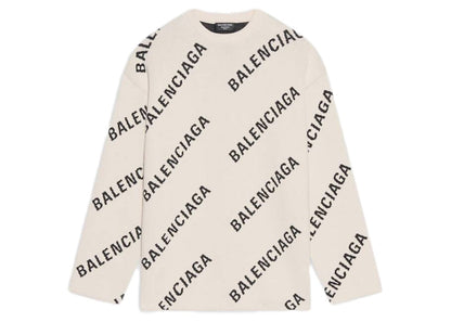 Balenciaga Allover Logo Crewneck White