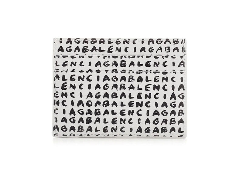 Balenciaga Allover Logo Print (4 Card Slots 1 Slip Pocket) Cash Card Holder White/Black