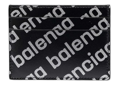 Balenciaga Allover Logo Print Cardholder Black/Silver-tone