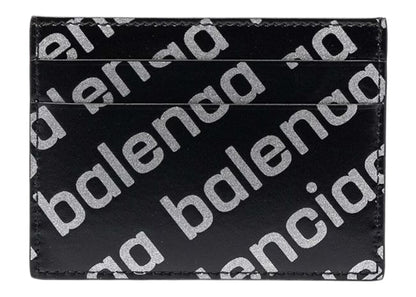 Balenciaga Allover Logo Print Cardholder Black/Silver-tone