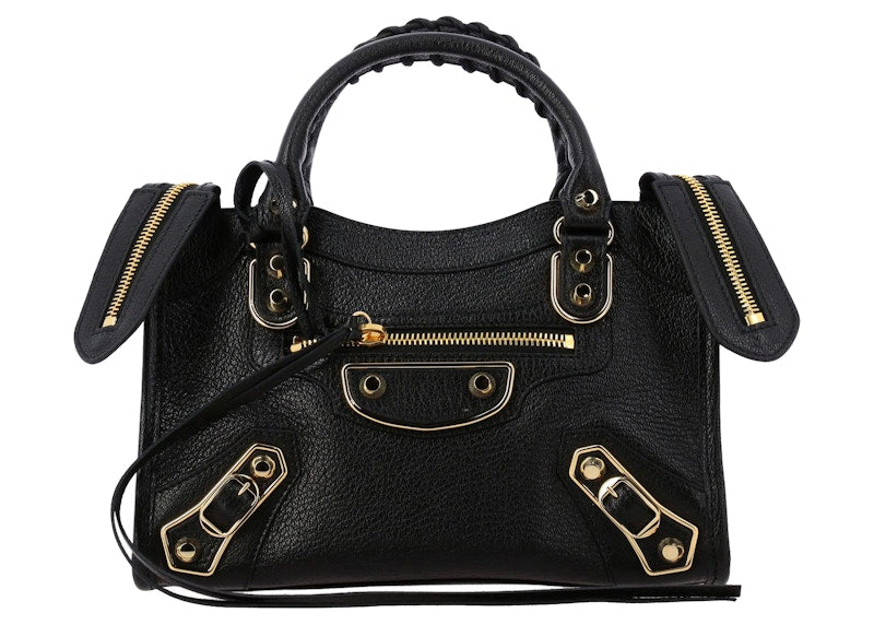 Balenciaga Arena City Top Handle Bag Metallic Edge Black