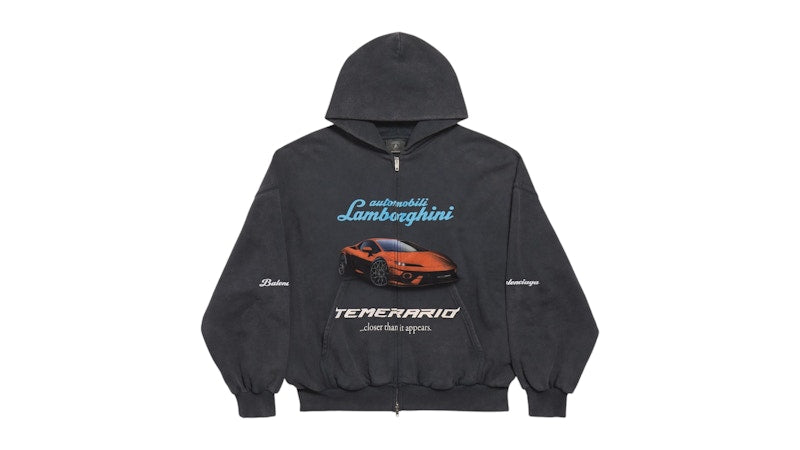Balenciaga Automobil Lamborghini Zip-Up Small Fit Hoodie Faded