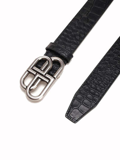 Balenciaga BB Embossed Crocodile Belt Black
