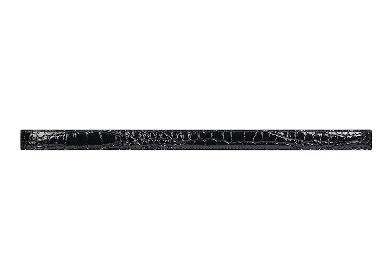 Balenciaga BB Hourglass Crocodile Embossed Thin Belt Black
