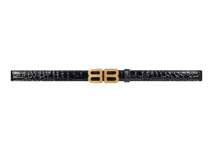 Balenciaga BB Hourglass Crocodile Embossed Thin Belt Black