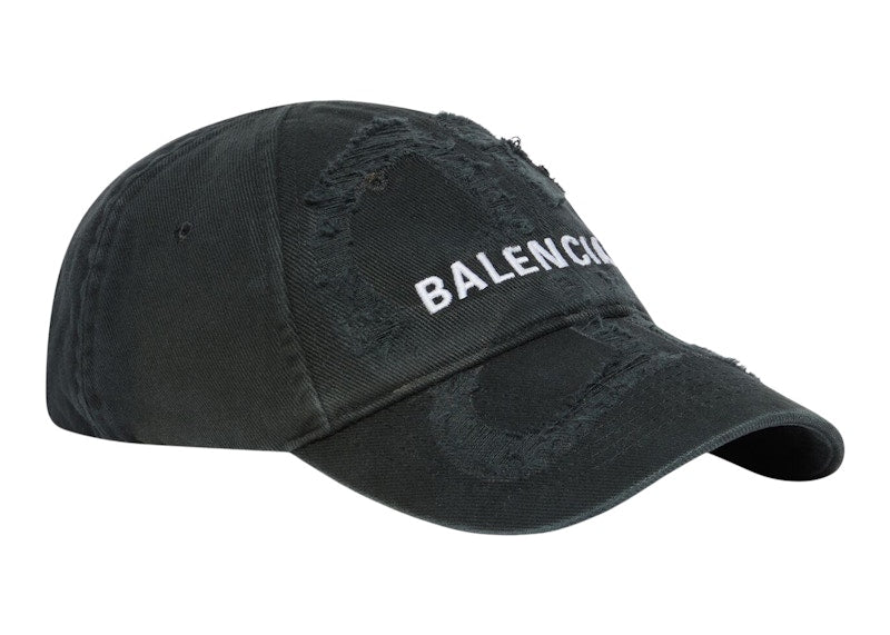 Balenciaga BB Laser Destroyed Velcro Tab Cap Black/White
