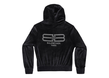 Balenciaga BB Paris Strass Zip-Up Fitted Hoodie Black