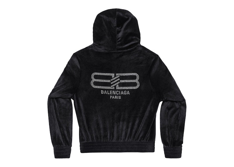 Balenciaga BB Paris Strass Zip-Up Fitted Hoodie Black