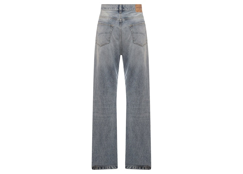 Balenciaga Back Logo Patch Cotton Jeans Blue
