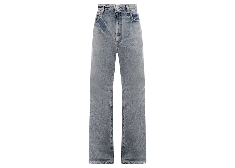 Balenciaga Back Logo Patch Cotton Jeans Blue