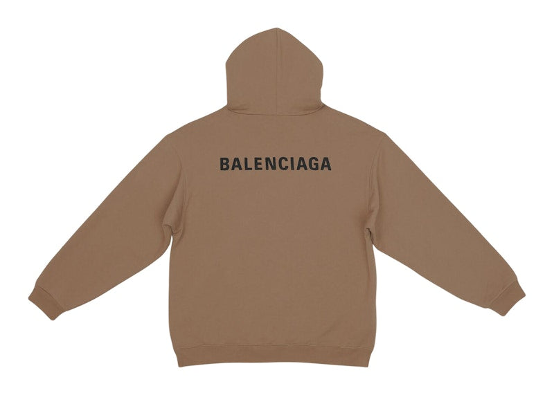 Balenciaga Back Logo Regular Fit Hoodie Dark Beige/Black