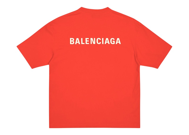 Balenciaga Back Logo Regular Fit Vintage T-shirt Bright Red/White