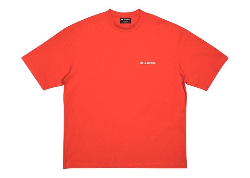 Balenciaga Back Logo Regular Fit Vintage T-shirt Bright Red/White