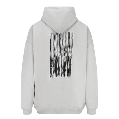 Balenciaga Barcode Logo Fleece Boxy Hoodie Grey