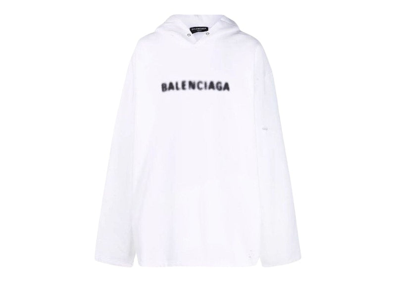 Balenciaga Blurry Logo Print Hoodie White