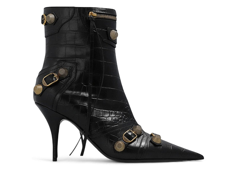 Balenciaga Cagole 90mm Bootie Black Crocodile Embossed Calfskin (Women's)