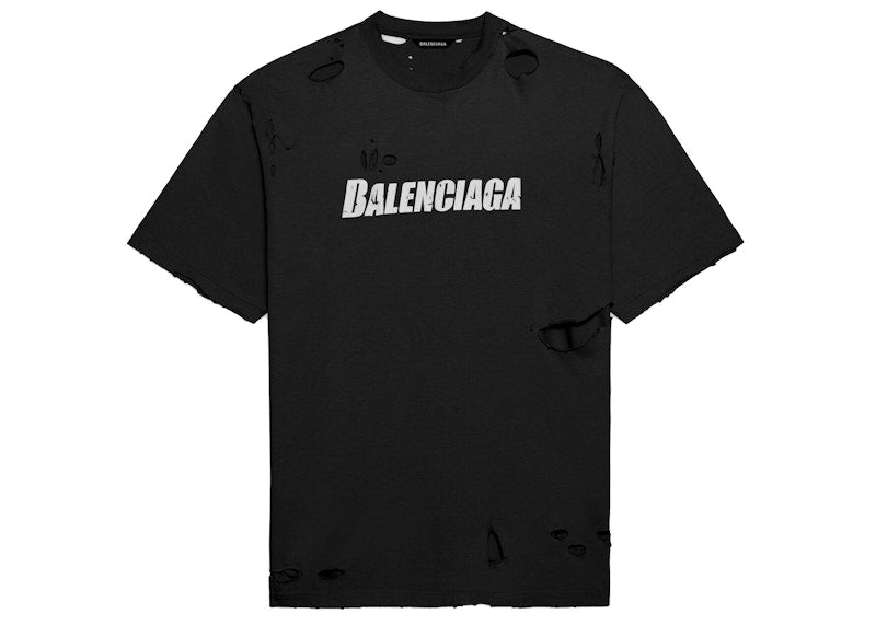 Balenciaga Caps Destroyed Flatground T-shirt Black