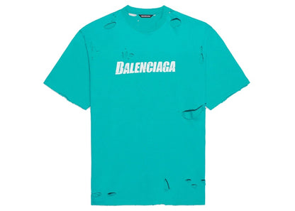 Balenciaga Caps Destroyed Flatground T-shirt Navy/White