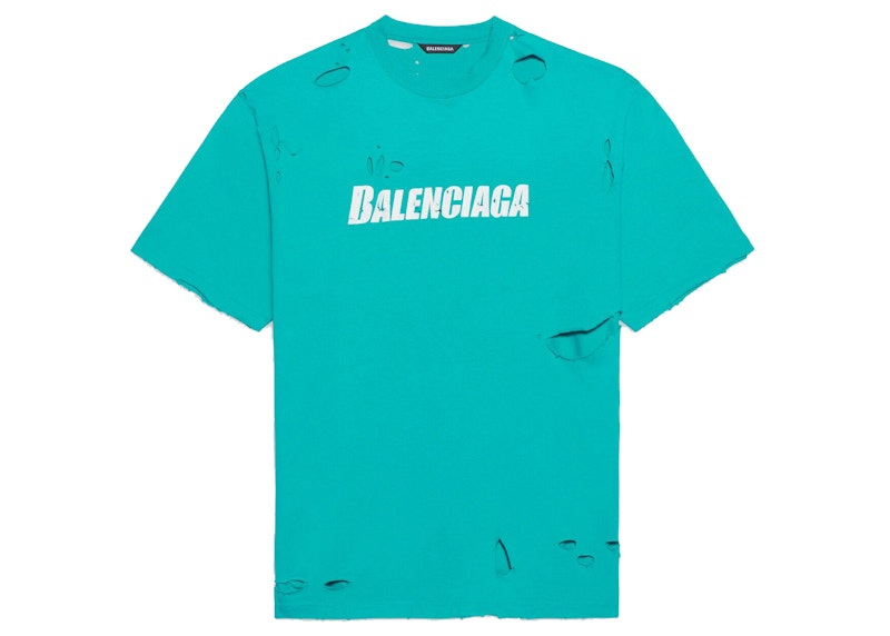Balenciaga Caps Destroyed Flatground T-shirt Navy/White