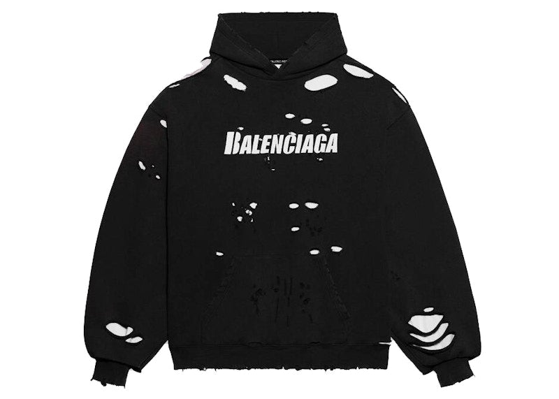 Balenciaga Caps Destroyed Hoodie Black/White