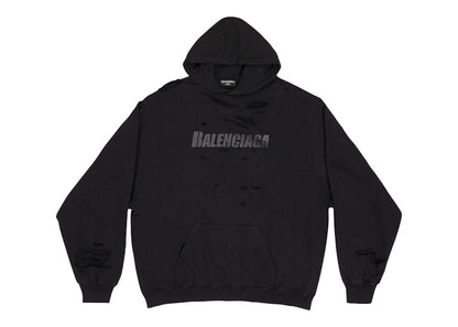 Balenciaga Caps Destroyed Oversize Fit Hoodie Black/Black