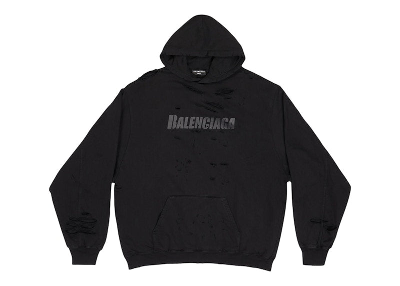 Balenciaga Caps Destroyed Oversize Fit Hoodie Black/Black