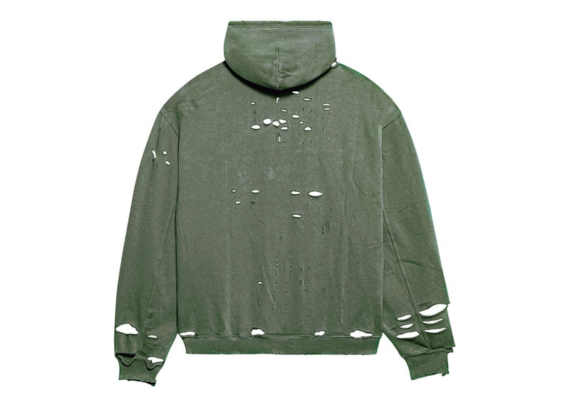 Balenciaga Caps Destroyed Oversize Fit Hoodie Dark Green/White