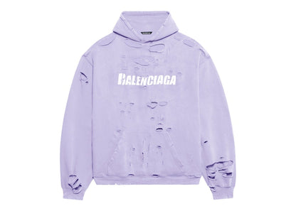 Balenciaga Caps Destroyed Oversize Fit Hoodie Light Purple/White