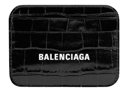 Balenciaga Cash (4 Card Slot 1 Bill Compartment) Card Holder Shiny Crocodile Embossed Black/White