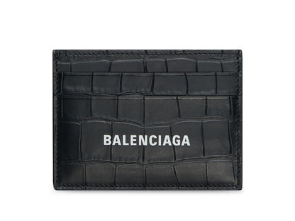 Balenciaga Cash Card Holder Crocodile Embossed Black