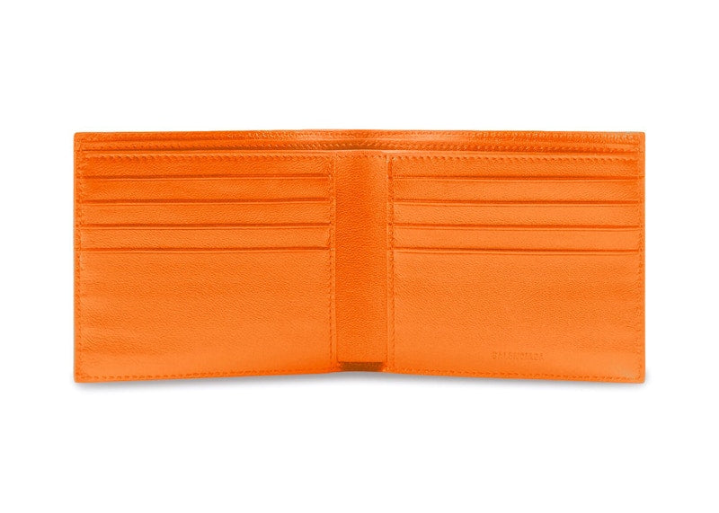 Balenciaga Cash Square (8 Card Slot 2 Bill Compartments) Folded Wallet Orange/Black