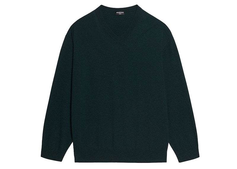 Balenciaga Cashmere V-Neck Oversized Top Dark Green