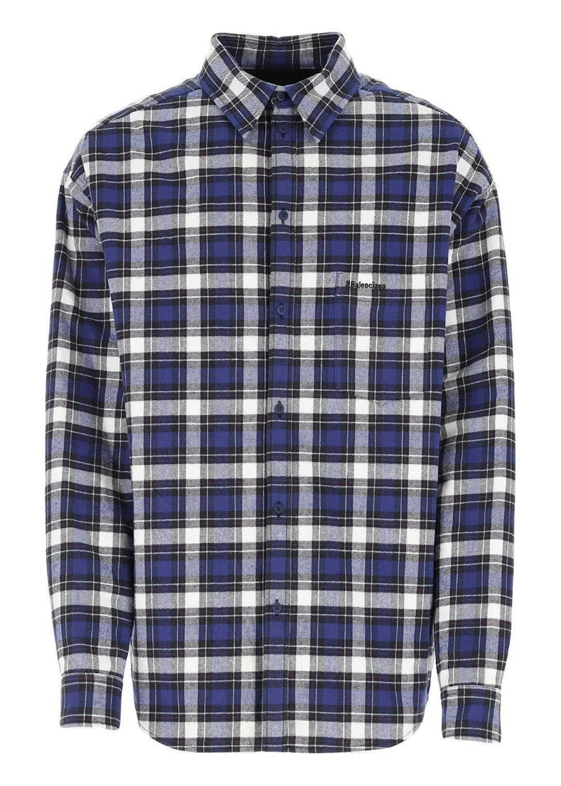 Balenciaga Checkered Cotton Logo Shirt Blue/Black/White