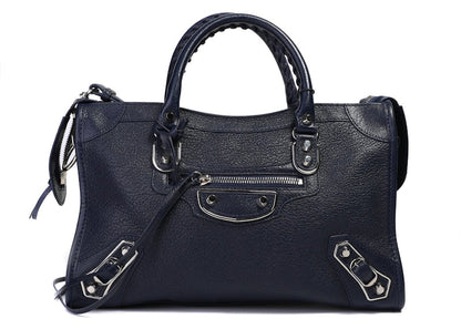 Balenciaga Classic Metallic Edge City Shoulder Bag Small Navy