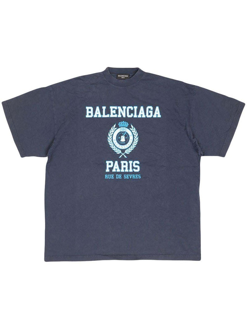 Balenciaga College Crest Crinkled T-shirt Ocean Blue