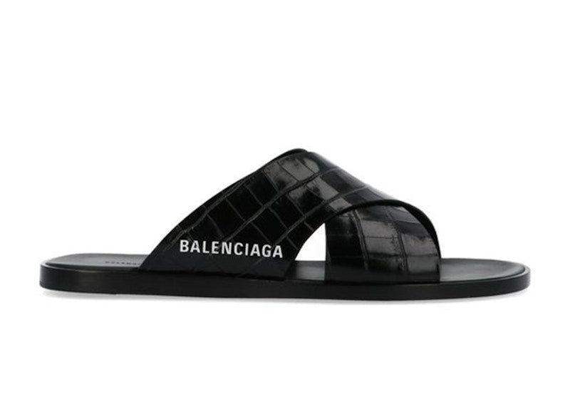 Balenciaga Cosy Sandal Crocodile Embossed Black