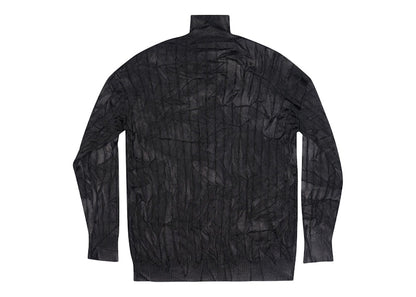 Balenciaga Creased Oversized Silk Rib Knit Turtleneck Black